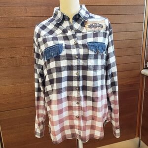 Jachs Girlfriend Plaid Button-Up Shirt with Fringe Details